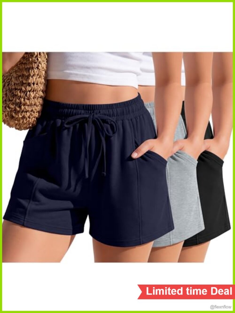 Plus Size Sweat Shorts 3 Pack Drawstring Pockets Lounge Workout